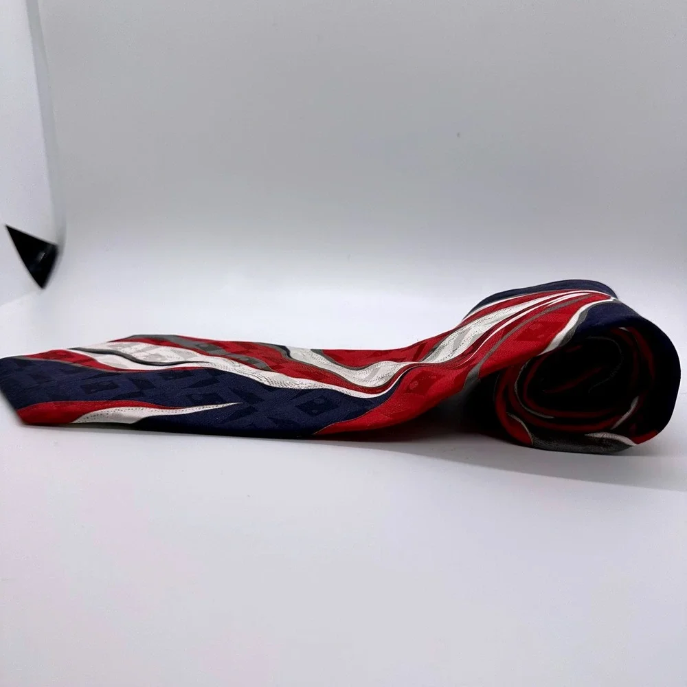 Viazza Silk Tie Abstract Vibrant Red White Blue Patterned Business Casual Office